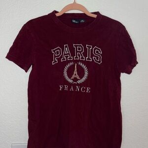 Paris France Embroidered Crewneck T-Shirt - Maroon